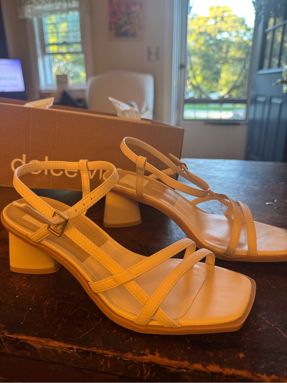 Dolce Vita Cream Strappy Block Heel Sandals